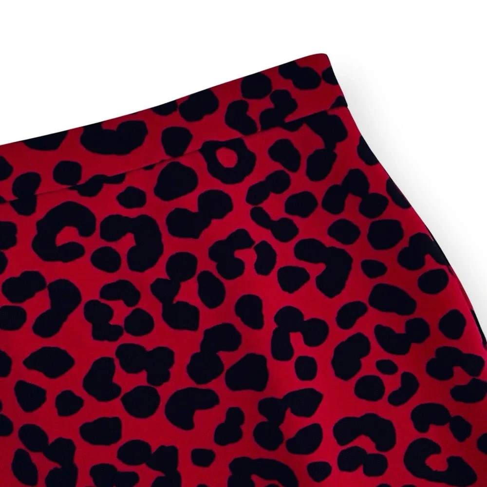 Ann Taylor Women's 14 Red Black Multi Animal Leopard Flounce Pencil Skirt NWOT